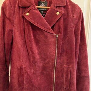 Isaac Mizrahi Woman's Wine Suede Moto Jacket Size 12